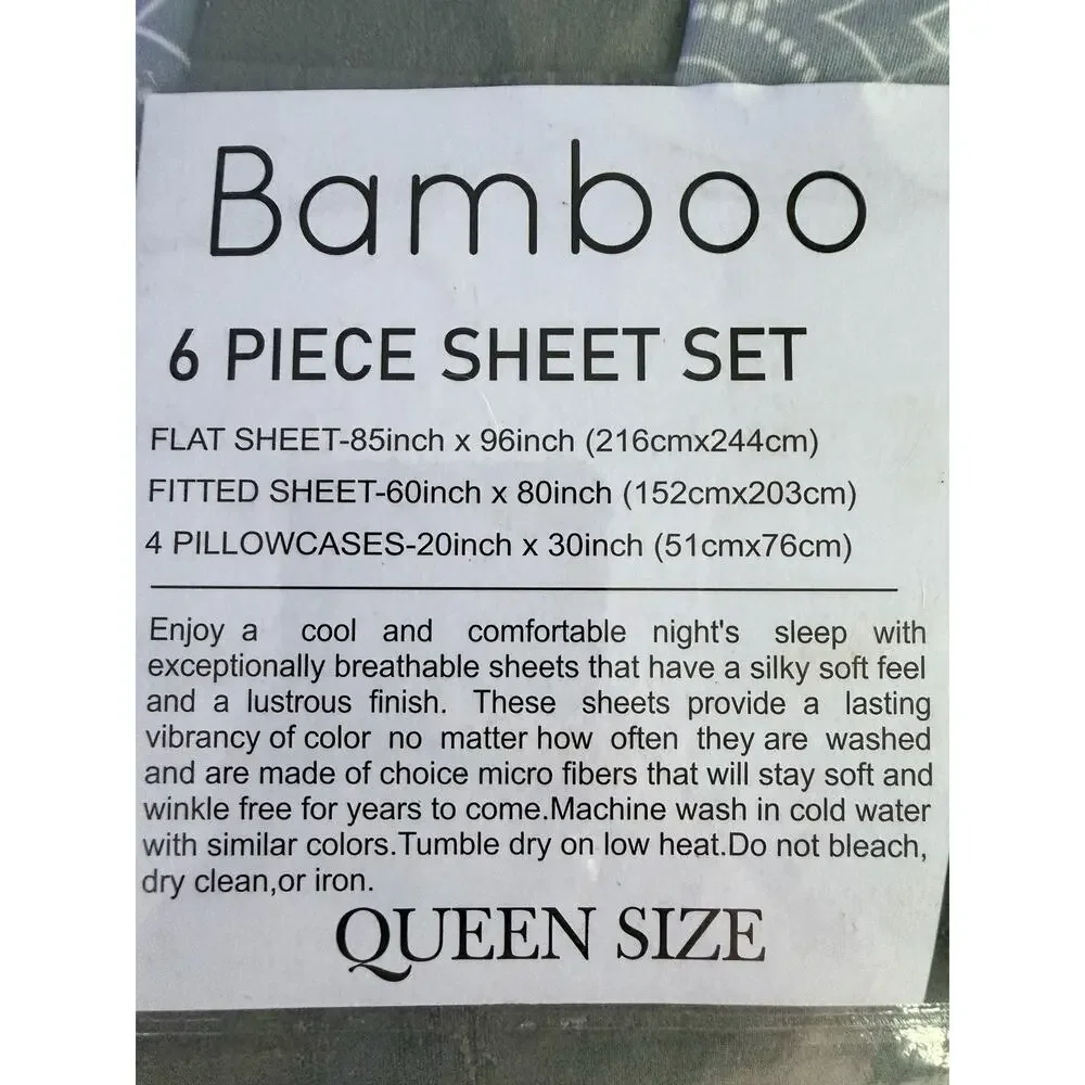 Organic Earth Bella Home Six Piece Queen Sheet Set Gray/White